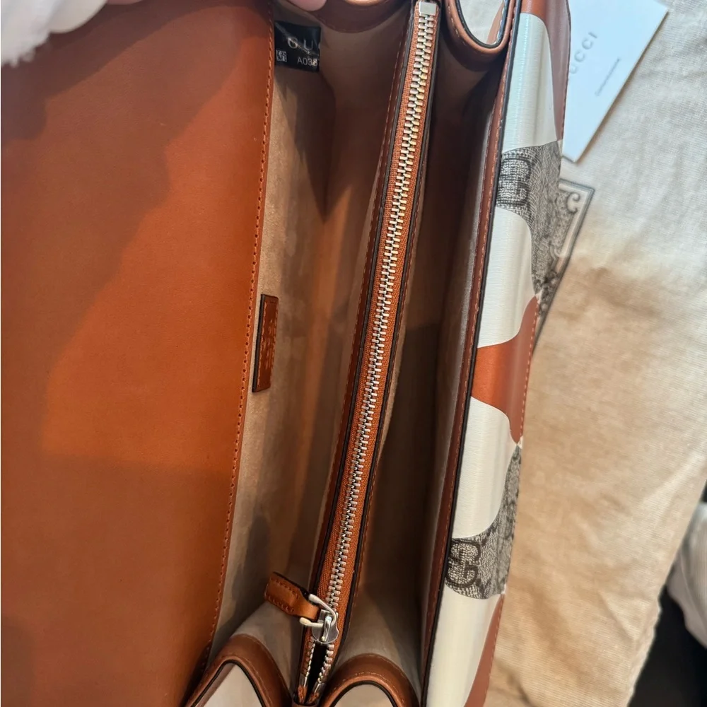 Gucci GG Dionysus Rhombus Print Shoulder Bag in Cream & Tan with Gray Accent - Picture 7 of 13